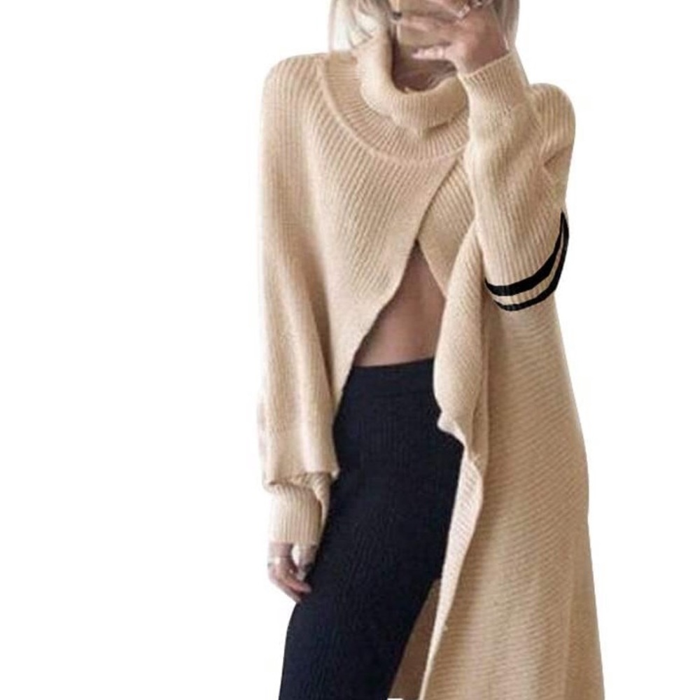 - - Khaki Sweater Womens Slit front - Picture 2 of 3